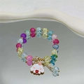 Colorful crystal beaded bracelet with white cartoon dog charm and gold accents - S020-long-eared Dog Holding A Heart Mixed Color Burst Bracelet #sz432
