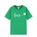 Green cotton short sleeve T-shirt with white love print and heart graphic - XS / Green 318 (White Print)