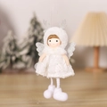Detailed view of plush Christmas angel ornament with silver antlers and lace dress - White Reindeer Antler Angel Doll / White