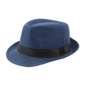 Men's summer straw sun hat in navy blue with a minimalist black decorative band - Blue