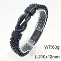 Pulsera de nudo cubano trenzada negra para hombre de acero inoxidable, longitud 210 mm - Negro