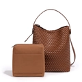 Brown woven leather bucket bag with matching inner pouch for a vintage style - Brown