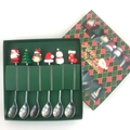 6-piece stainless steel Christmas spoon set with holiday character charms in a gift box - Silver D Figure All Spoons 6PCS Green Box