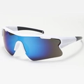 White cycling sunglasses with polarized blue-purple gradient lenses and black rubber tips - Large Frame Sports Style (89413) / White Frame Iridescent Blue
