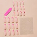 Pink French almond press-on nails with red heart patterns and nail application tool kit - Hot Pink French Heart Style (XB-26-14)