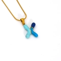 Collana a catena serpente dorata con pendente a lettera X bicolore blu da donna - Stile Lettera X