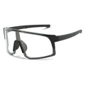 Outdoor cycling sunglasses with black square frame and clear lenses in a 45-degree view - Sand Black / Clear Lens