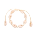 Bohemian shell anklet set with natural white cowrie shells and woven adjustable cord - Beige Shell