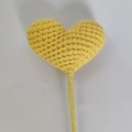 Handmade crochet yellow heart-shaped flower bouquet on a yellow wrapped stem - Gold