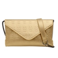Chic matte gold envelope clutch featuring skull embossing and metallic chain strap - Gold