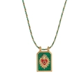 Bohemian tarot card necklace with green enamel heart pendant and colorful woven cord - Green Necklace (Without Beads)