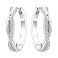 Boucles d'oreilles torsadées argentées serties de zircons avec aiguilles en argent 925 - Créole Torsadée Tissée avec Incrustation 4117