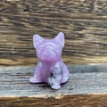 3cm French Bulldog statue carved from purple lepidolite gemstone on wooden background - Phosphosiderite