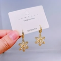 Elegant gold snowflake stud earrings with sparkling cubic zirconia on a silver post - Snowflake Ear Buckle / Gold