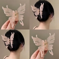 Pince à cheveux papillon rose pêche élégante avec une finition en résine nacrée - Pince Papillon Ajourée Nacrée (4#) / Rose