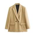 Professionele kaki blazer met dubbele rij knopen, revers en platte klepzakken - XS / Aardgeel
