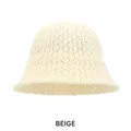 Breathable crochet knit bucket hat in beige featuring elegant diamond hollow patterns - M (54-58cm) / Beige