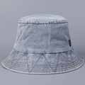 Minimalist light blue washed denim bucket hat with decorative brown contrast stitching - M (56-58cm) / Light Blue