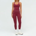 Ensemble de yoga deux pièces rouge vin pour femme avec bordures blanches contrastées - S / Haut Et Bas / Débardeur + Pantalon Long / Rouge Cerise
