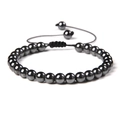 6mm natural hematite beaded bracelet with adjustable black hand-woven cord for women - 6mm (Stretchable) / Hematite