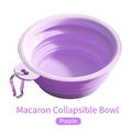 Portable purple silicone folding pet bowl with metal carabiner for travel - Macaron Purple