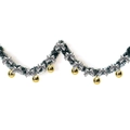 2-meter green tinsel garland with white edges, silver bows, and gold baubles - Dark Green White Edge + 6 Gold Balls + 12 Silver Bows
