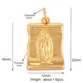 Rectangular Virgin Mary relief pendant in gold finish with wavy edges and dimensions - Gold Virgin Mary (L169017)