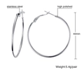 Silver 40mm stainless steel hoop earrings with a high polished finish for women - 40mm / Steel