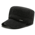 Men's dark grey winter military cap with thick herringbone texture and ear protection - Sport Label / Black