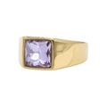 Classic gold signet ring featuring a square faceted purple gemstone inlay for women - Gold Light Purple Stone