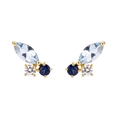 Elegant gold butterfly stud earrings with marquise blue stones and clear zircon crystals - Gold (White Zirconia)