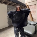 Oversize washed black sweatshirt with matching jogger pants and logo embroidery - S / Washed Black