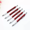 Set di 5 penne multifunzione 6 in 1 rosse con livella, righello e punta touch - Multifunzione 6 in 1 / Rosso