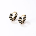 Retro hoop earrings with gold-tone bamboo texture and black enamel striped finish - Black Gold Mixed