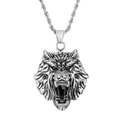 Silver wolf head pendant necklace with twisted rope chain in vintage hip hop style - Silver Wolf Head Pendant (No Chain) (KP119920-MI)