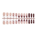 Set unghie finte French con cuori rossi, fiocchi e finitura bordeaux glitterata - 24 Pezzi/Set / Stile Fiocco Cuore Rosso (In striscia) (A1-13930)