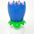 Blue lotus rotating musical candle with unfolding petals and birthday cake decoration - Layered Style / Blue