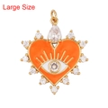 Large size orange heart evil eye pendant with gold plating and white zircon inlay - Orange-Large Heart Evil Eye