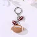 Brown American football keychain with white pearl accents and polished silver ring - Silver Football Pearl Multi Charm Style