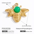 Gold bee pendant in stainless steel with green bead inlay, waterproof jewelry part - Green Gemstone Bee Style (PJ91835B-2pcs)