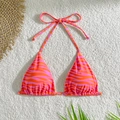 Halter bikini top with vibrant orange tiger print and adjustable neck and back ties - Pink Tiger Print