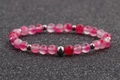 Pink agate and garnet stretch beaded bracelet with 6mm stones and silver spheres - 6MM Rose Flower