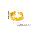 Detail showing dimensions of the gold-plated wave-textured stainless steel open ring - Adjustable Open / 3D Wrapped Wave Open Ring (TYGR0230) / Gold