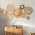 Bohemian style handmade rattan wall mirrors and woven baskets in natural finish - Set 7 (Multi-piece Grass Woven Wall Decor)
