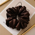 French style satin silk scrunchie in deep chocolate brown with elegant pleats - Dark Brown