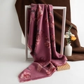 Soft faux cashmere scarf with purple rose print and elegant fringe details - Rose Red