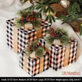 Set of 3 black and white plaid Christmas gift boxes with warm LED lights and pine cones - Type H/Black White Plaid With Lights 3PCS Set