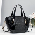 Sac bandoulière élégant en similicuir crocodile noir avec détails dorés pour femmes - Noir