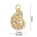 Macro detail of gold seashell pendant with clear crystals and dimensions 19.2x11.4mm - Multi-Zircon Conch (DZ-1756)