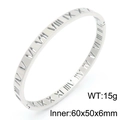 Silver hollow Roman numeral bangle in polished titanium steel with snap closure - 6mm Width No Diamond Style (KB190307-GC)